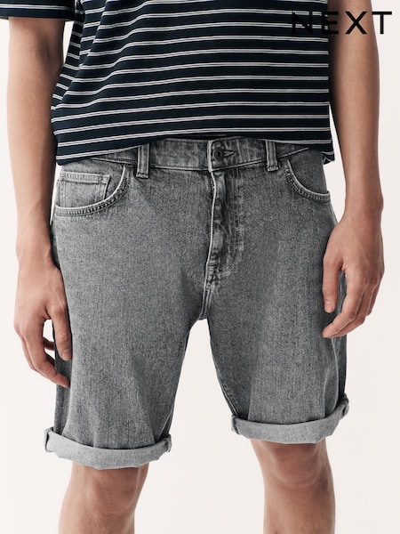 Grey Straight Fit Stretch Denim Shorts (AL5670) | £22