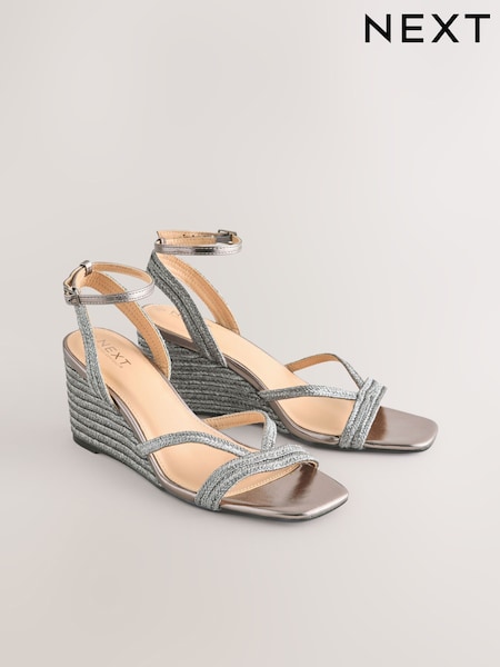 Pewter SIlver Forever Comfort® Square Toe Strappy Espadrille Wedges (AL5790) | £42
