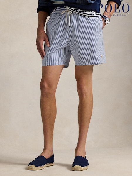 Polo Ralph Lauren Blue Traveler Classic Seersucker Logo Swim Shorts (AL6324) | £109