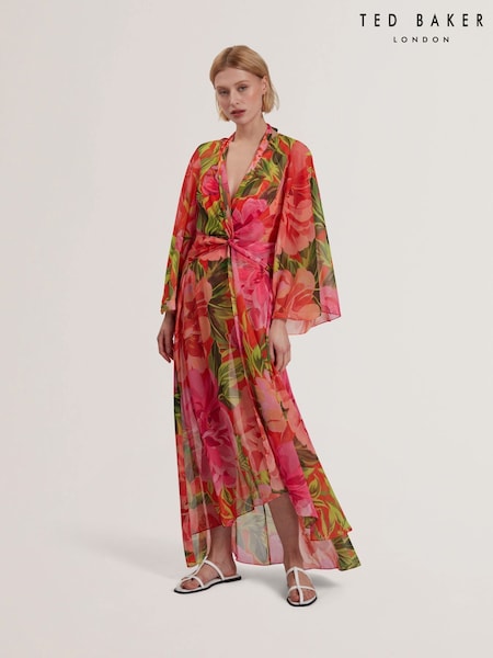 Coral Pink Ddarcis-Twisted Waist Maxi Dress Cover Up (AL6433) | £139