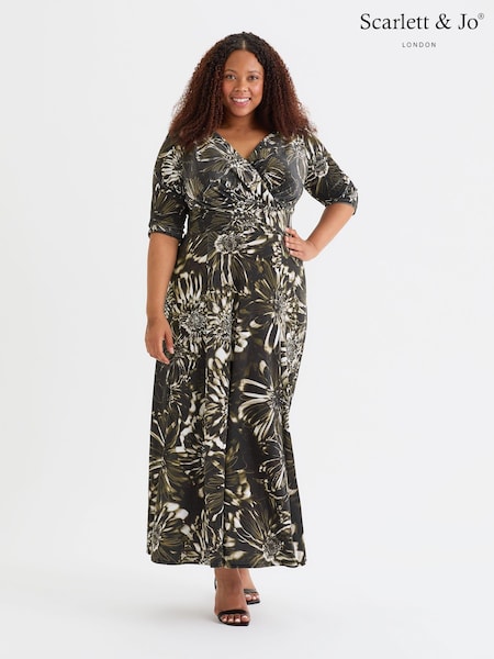 Scarlett & Jo Black Cream Gold Verity Pucci Velvet Maxi Gown (AL6451) | £130