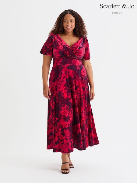 Scarlett & Jo Wine Isabelle Velvet Angel Sleeve Maxi Dress (AL6460) | £125