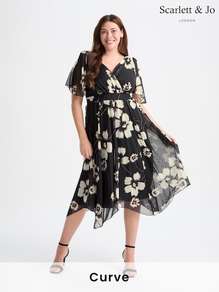 Scarlett & Jo Black Julie Hanky Hem Dress (AL6462) | £90 - £95