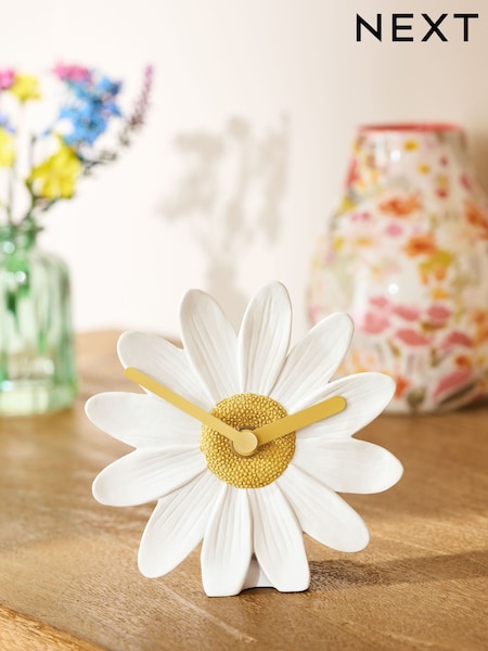 White Daisy Mantel Clock (AL6480) | £14
