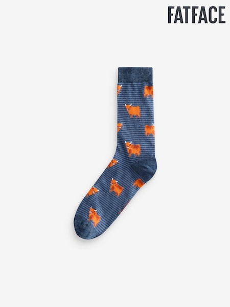 FatFace Blue Highland Cow Socks (AL6497) | £3