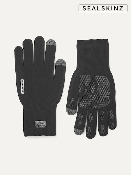 Sealskinz Anmer Waterproof All Weather Ultra Grip Knitted Black Gloves (AL6576) | £45