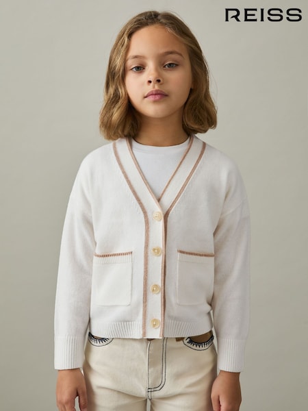 Reiss Cream Juni 4-9 yrs Wool-Blend Stripe-Detail Cardigan With Cashmere (AL6670) | £35