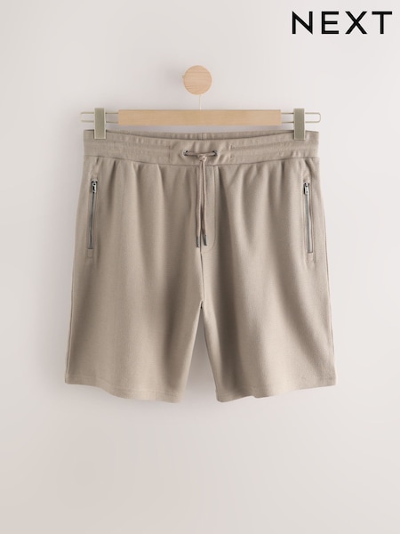 Mushroom Textured Zip Pocket Jersey 100% Cotton Shorts (AL6694) | £26