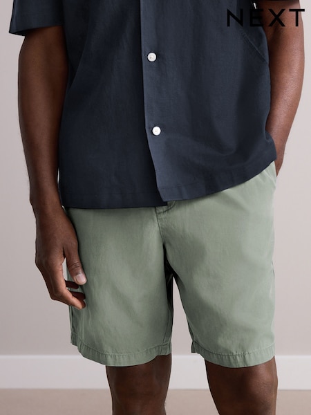 Green Premium Soft Touch Linen Blend Elasticated Waist Shorts (AL6695) | £32