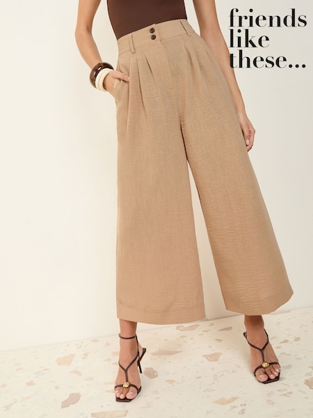 Friends Like These Camel Linen Look Tailored Crop Trousers (AL6795) | £32