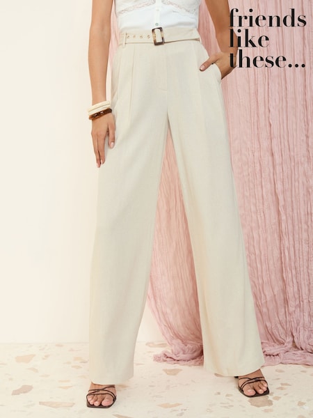 Friends Like These Ivory Wide Leg Tailored Trousers With Linen (AL6802) | £37