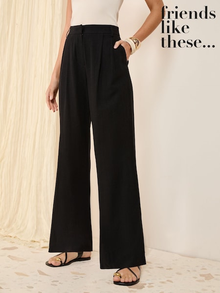 Friends Like These Black Wide Leg Tailored Trousers With Linen (AL6805) | £36