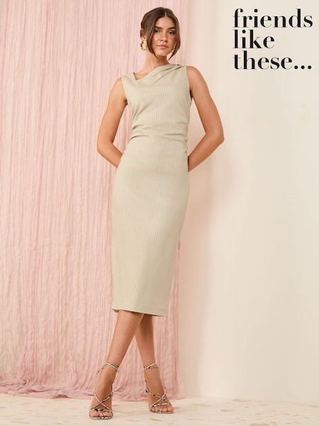 Friends Like These Neutral Sculpt Stretch Ayssmetrical Neck Tailored  Dress (AL6811) | £46