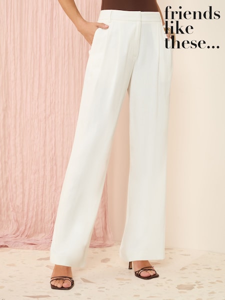 Friends Like These White Wide Leg Tailored Trousers With Linen (AL6816) | £36
