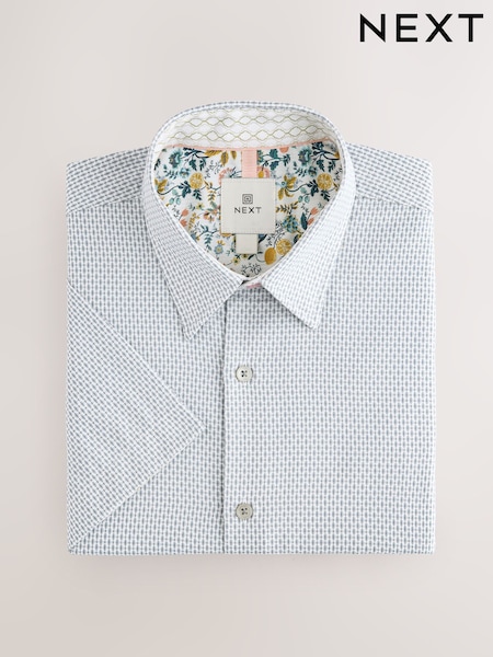 Seafoam Green Regular Fit Textured Short Sleeve Smart Shirt (AL6842) | £35