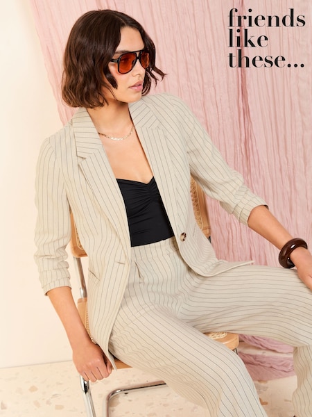 Friends Like These Cream Single Breasted Linen Blend Tailored Blazer (AL6854) | £52