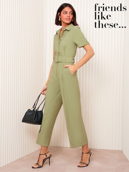 Friends Like These Green Short Sleeve Utility Tailored Jumpsuit (AL6860) | £56