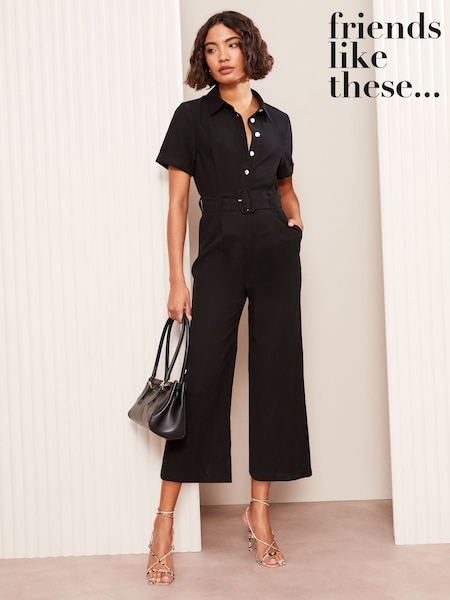 Friends Like These Black Short Sleeve Utility Tailored Jumpsuit (AL6870) | £56