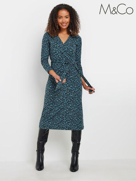 M&Co Blue Animal Print Jersey Dress (AL6888) | £38