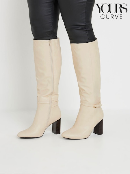 Yours Curve White Extra Wide Fit Heeled Knee High Boots (AL6898) | £60