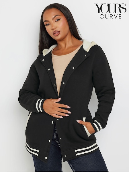 Yours Curve Black Button Front Hoodie Jacket (AL6954) | £34