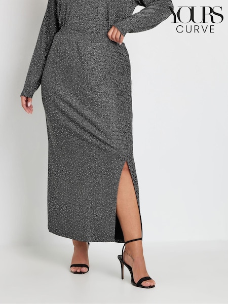 Yours Curve Silver Heat Seal Side Split Skirt (AL6975) | £31