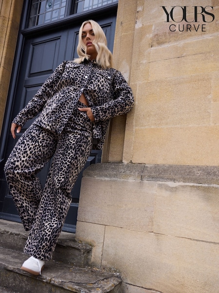 Yours Curve Brown Wide Leg Leopard Jeans (AL6979) | £45