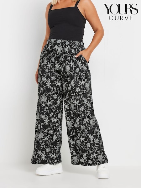 Yours Curve Black Floral Wide Leg Trousers (AL6990) | £27