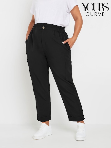 Yours Curve Black Paperbag Waist Cargo Pocket Trousers (AL7001) | £31