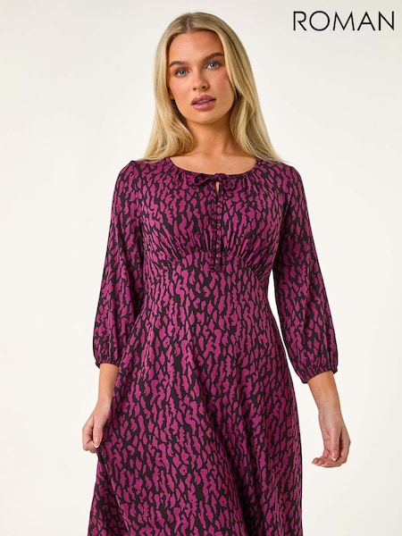 Roman Purple Petite Abstract Tie Front Stretch Jersey Dress (AL7045) | £42