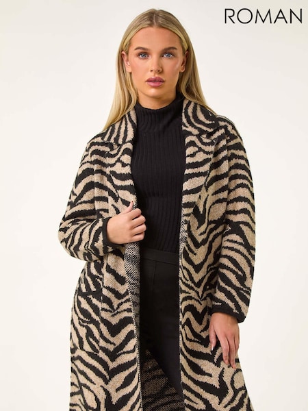 Roman Black Petite Animal Print Knit Coatigan (AL7060) | £50