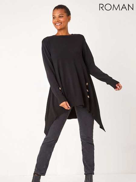 Roman Black Buttoned Side Hanky Hem Jumper (AL7072) | £40
