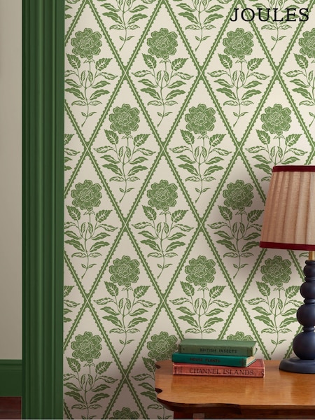 Joules Cream & Green Juliette Floral Print 10M Wallpaper (AL7080) | £48