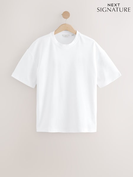 White Premium Supima Cotton Heavyweight Signature Crew Neck T-Shirt (AL7162) | £25