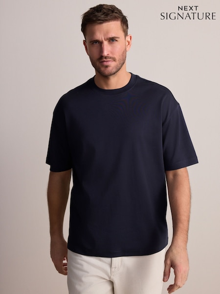 Navy Premium Supima Cotton Heavyweight Signature Crew Neck T-Shirt (AL7165) | £25