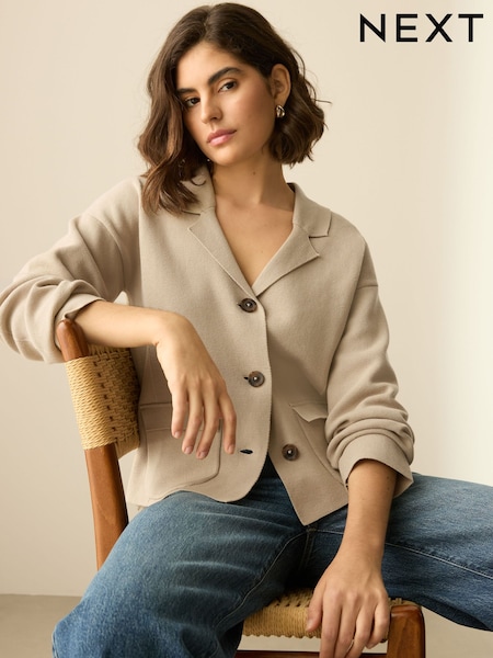 Neutral 100% Cotton Smart Knitted Blazer (AL7168) | £42