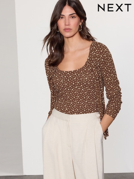 Brown Spots Fine Knit Ribbed Button Up Co-Ord Cardigan (AL7177) | £34