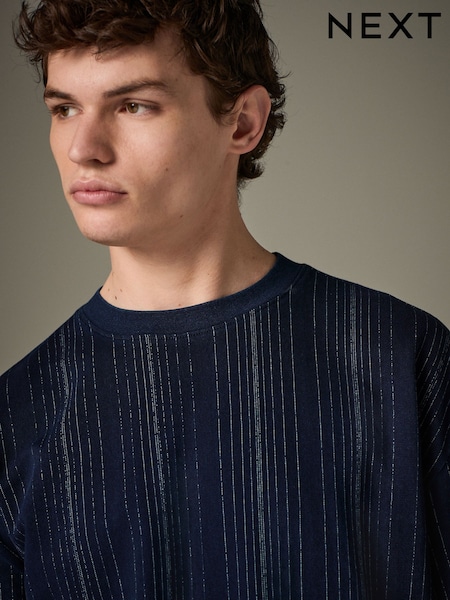 Indigo Blue Textured Vertical Stripe T-Shirt (AL7181) | £24
