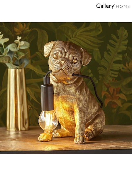 Gallery Home Gold Pug Puppy 1 Light Table Lamp (AL7228) | £60