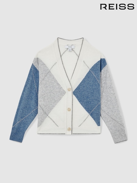 Reiss Blue Stanton 13-14 yrs Argyle Cardigan With Wool And Cashmere (AL7353) | £46
