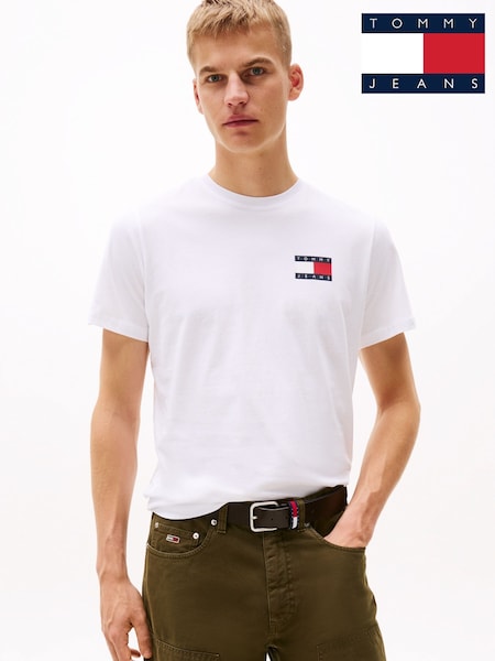 Tommy Jeans White Slim 100% Cotton Essential Flag T-Shirt (AL7354) | £30