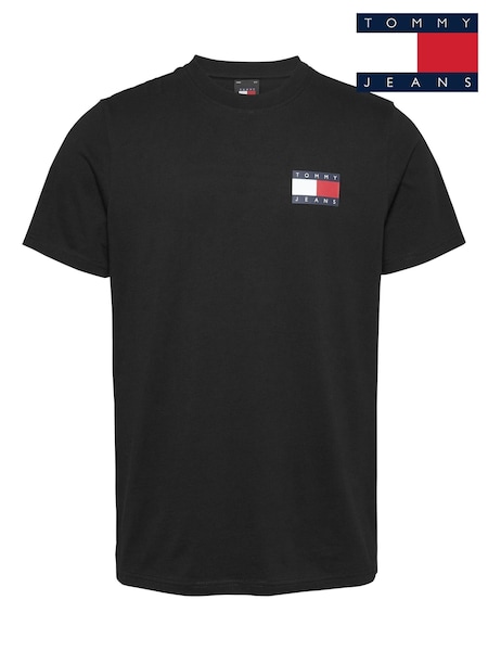 Tommy Jeans Black Slim 100% Cotton Essential Flag T-Shirt (AL7367) | £30