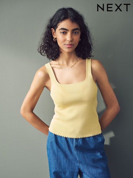 Yellow Square Neck Scalloped Edge Knitted Vest (AL7379) | £27
