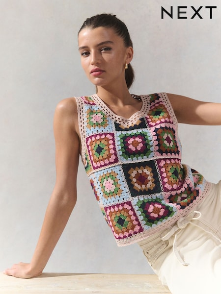 Green Multi Crochet Patch Square Tank (AL7380) | £29