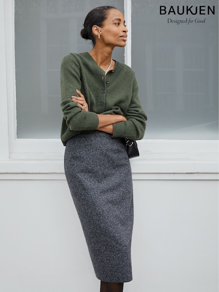 Baukjen Grey Eliza Wool Blend Tailored Pencil Skirt (AL7386) | £55