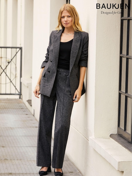Baukjen Grey Fera Wool Blend Wide Leg Trousers (AL7402) | £139