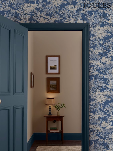 Joules Blue Animal Forest Print Gold A4 Wallpaper Sample (AL7650) | £1