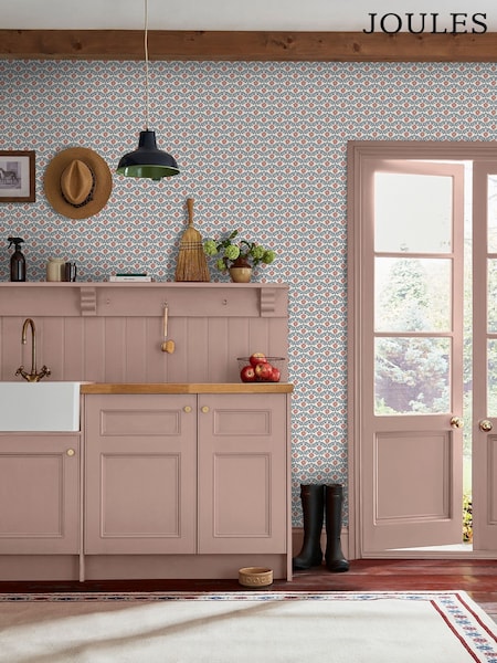 Joules Cream or Blue Stately Floral Print CreamBlue A4 Wallpaper Sample (AL7663) | £1