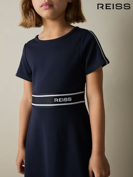Reiss Navy Lowri 9-13 yrs Interlock-Jersey Logo-Waistband Dress (AL7811) | £50