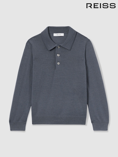 Reiss Airforce Blue Trafford 13-14 yrs Merino Wool Polo Shirt (AL7825) | £42